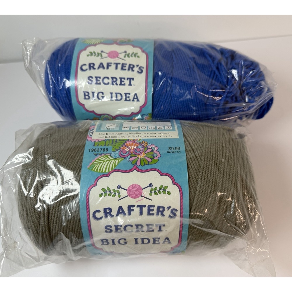 Crafter's Secret Big Idea Acrylic Yarn 2 Skeins New 16oz Each